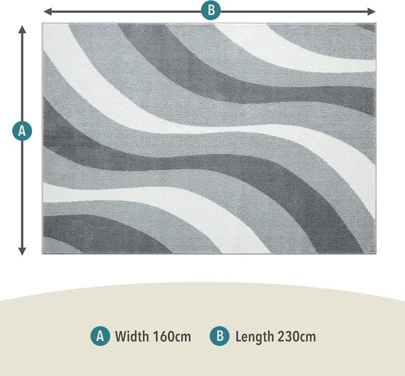 Large Rug 160x230cm Swirl Pattern Short Pile Living Room Area Rug Natural