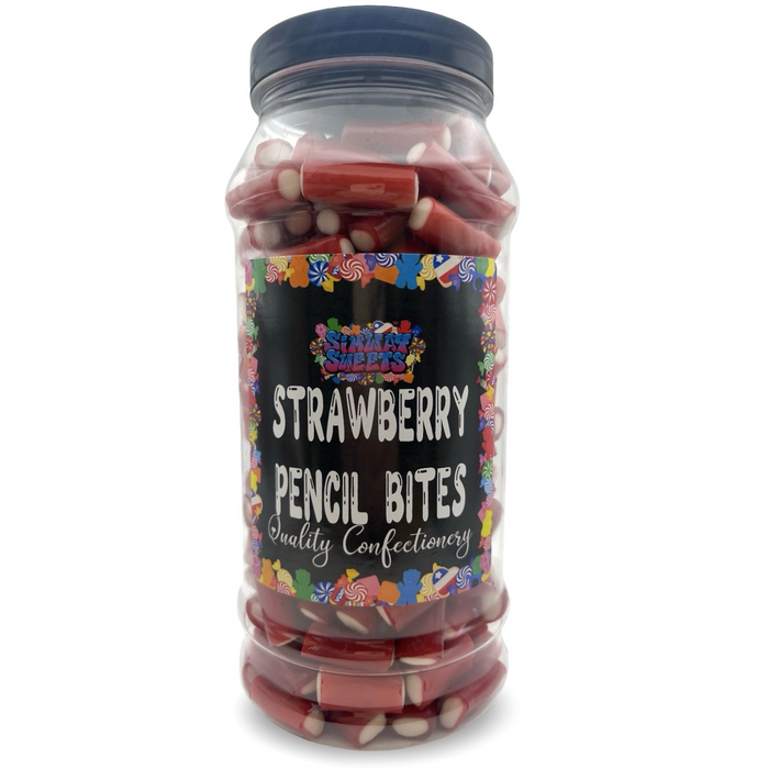 Strawberry Pencil Bites Sweets Gummy Jelly Retro Sweets Gift Jar - 695g