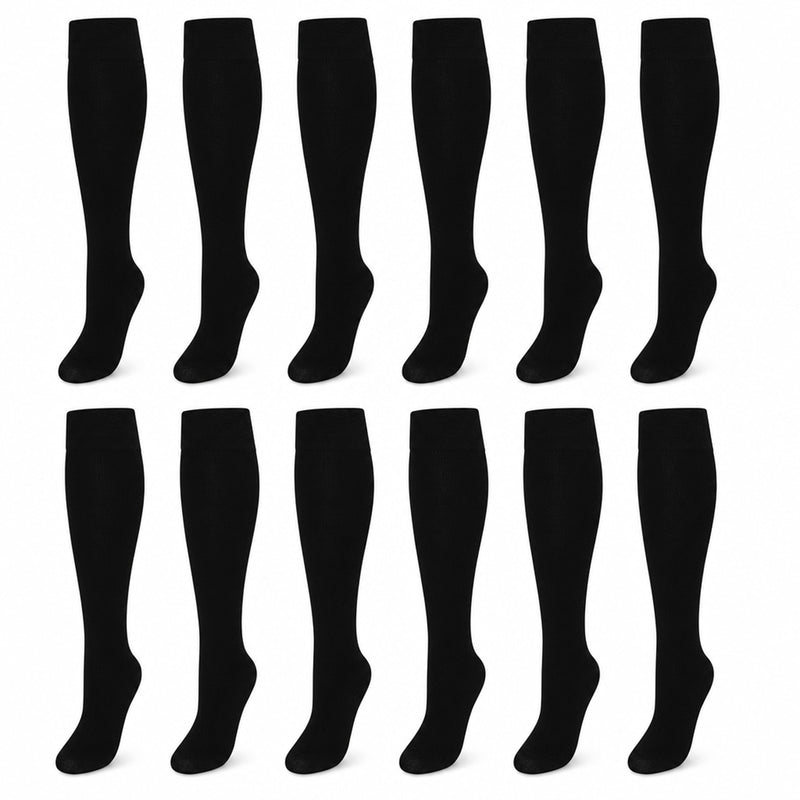 12 Pairs Girls Cotton Rich Long School Socks Durable Comfortable Breathable Sculpted Heels and Toes Sizes 9-12 12-3 4-6 Navy Grey Black White by Sock Stack
