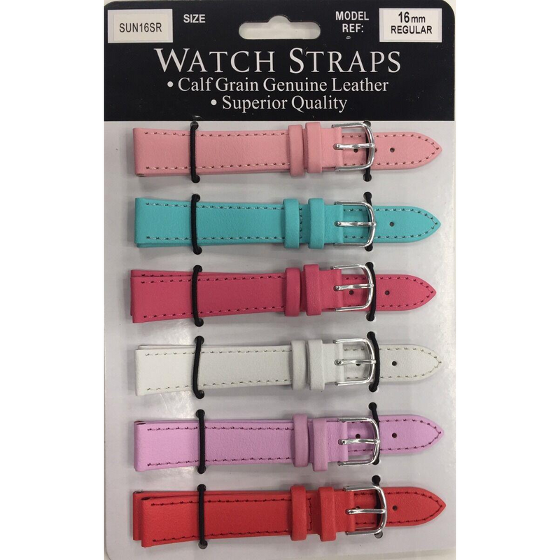SUNSR Sun Mixed Colour Calf Leather Watch Straps Regular card of 6 - Silver Buckle