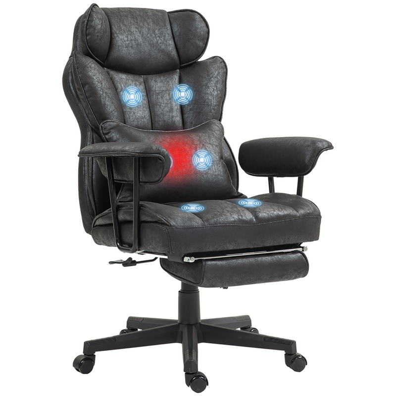 HOMCOM Massage Office Chair, Heated Reclining Desk Chair, Black