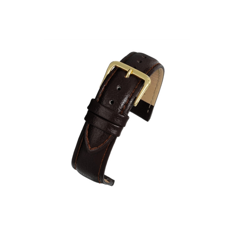 Dark Brown Padded Buffalo Grain Leather Watch Strap 12mm