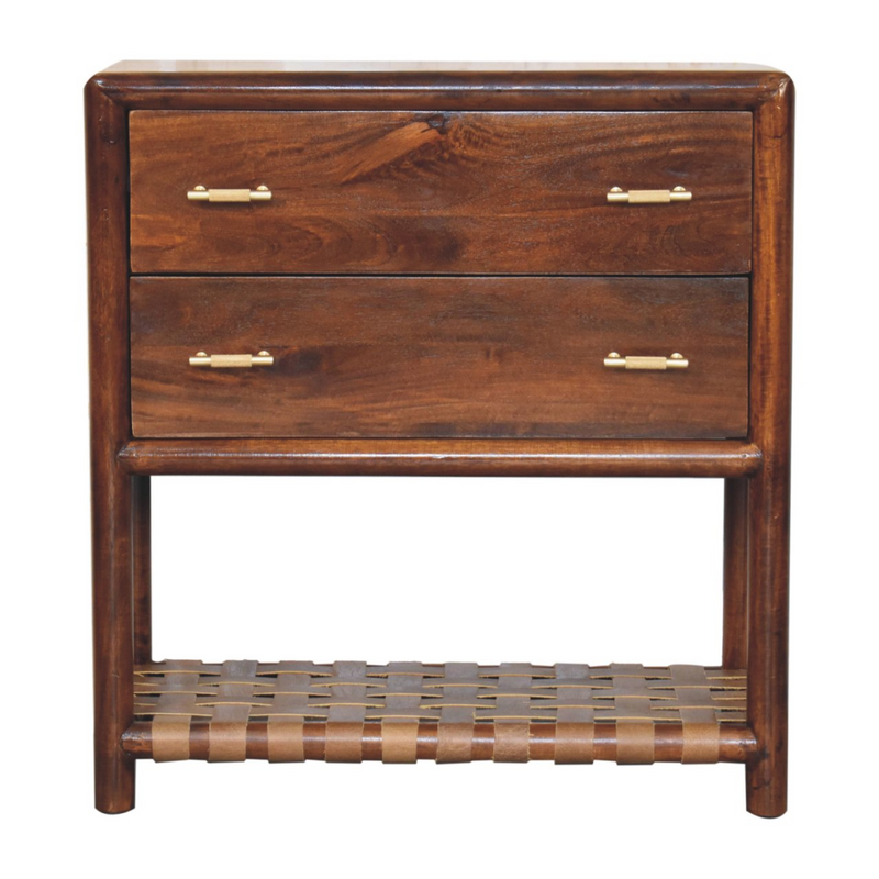 Artisan Furniture Solid Wood Regency Woven 2-Drawer Nightstand, 1 Shelf, Dark Brown