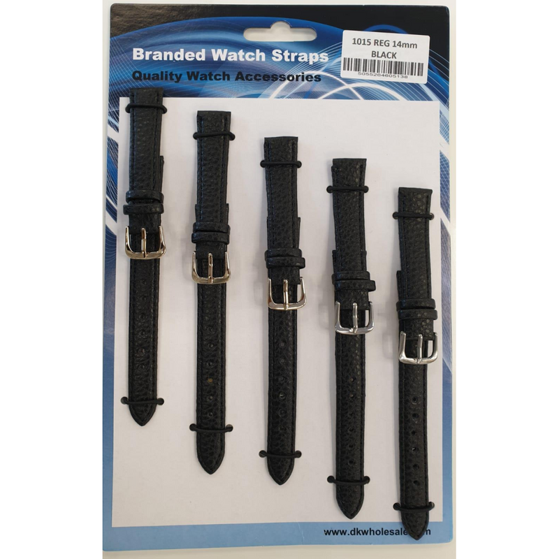 Black Leather Watch Straps Pk5 size 14mm 1015BK