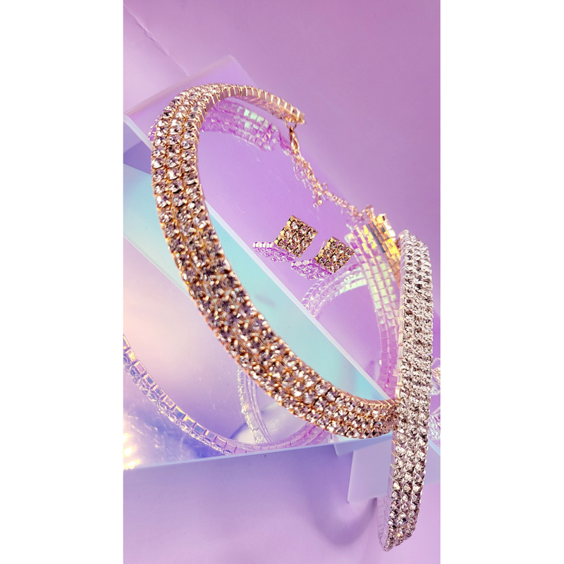 Queen Glam Crystal Duo Choker & Earrings