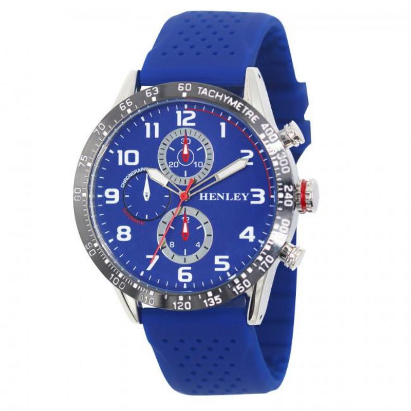 Henley Mens Large Polished Sports Silicone Watch Blue H02225.6