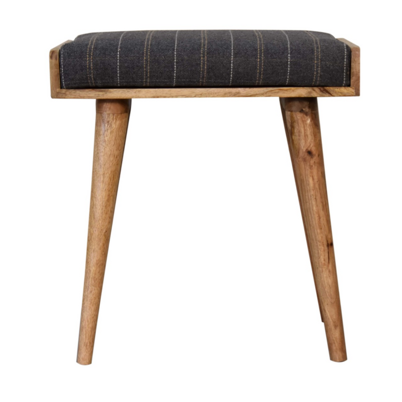 Artisan Furniture Solid Mango Wood Pewter Tweed Tray Style Footstool