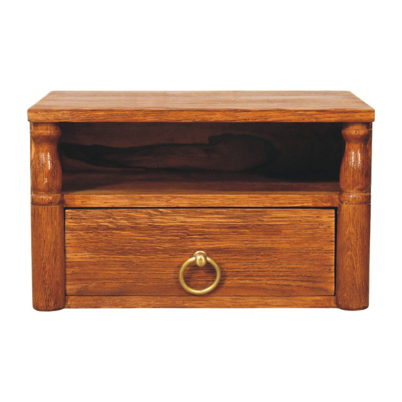Artisan Furniture Solid Wood Turned Pillar Wall Nightstand, 1 Drawer & 1 Shelf, Brown