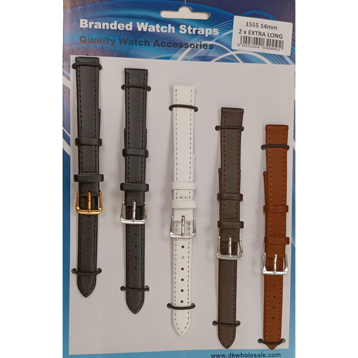 1555.05 14MM 2X Extra Long Mix Colour Leather Watch Straps Pack of 5