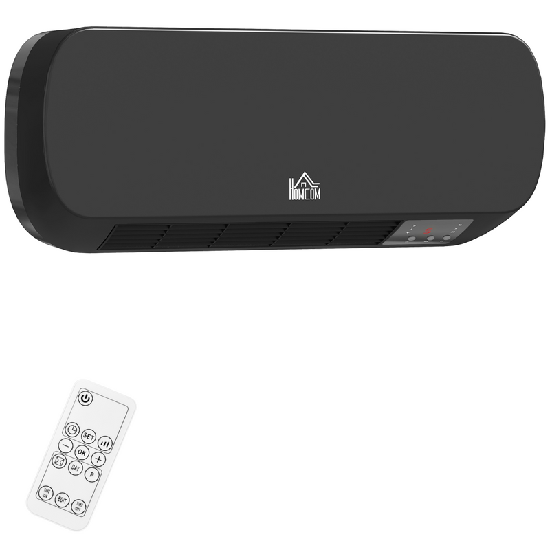 HOMCOM Wall Mounted Electric Heater with Timer Overheat Protection Black