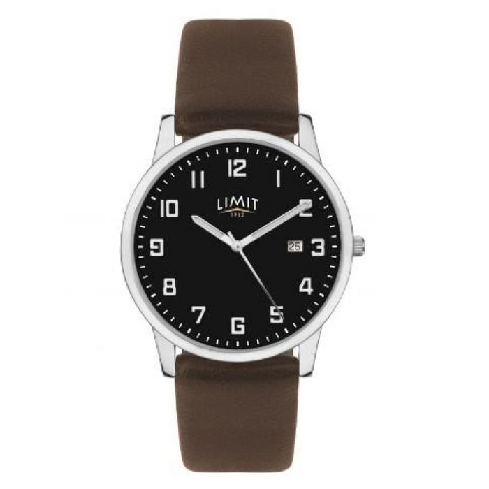 Limit Mens Basic Dated Black Dial Brown Leather Strap Watch 5744