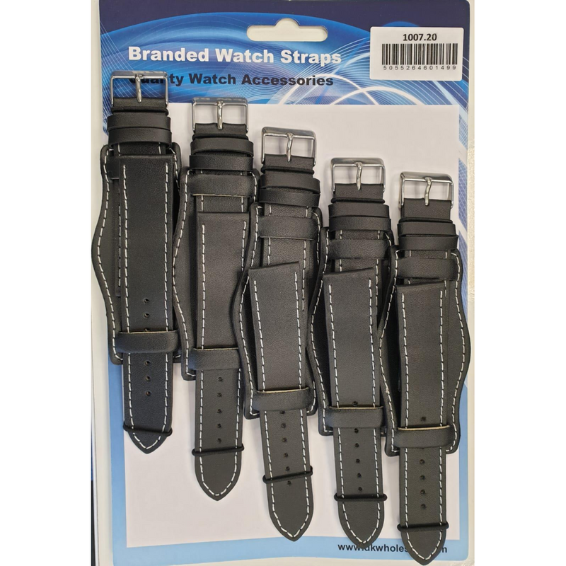 Leather Black Military Watch Straps Pk5 sizes 18mm 1007BK
