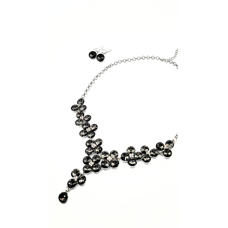 Black Flower Crystal Necklace Set