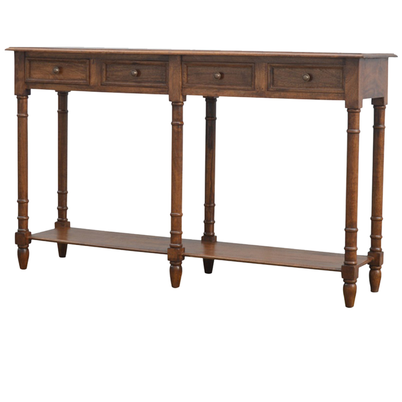 Artisan Furniture Solid Wood 4 Drawer Hallway Console Table, 1 Open Slot, Brown
