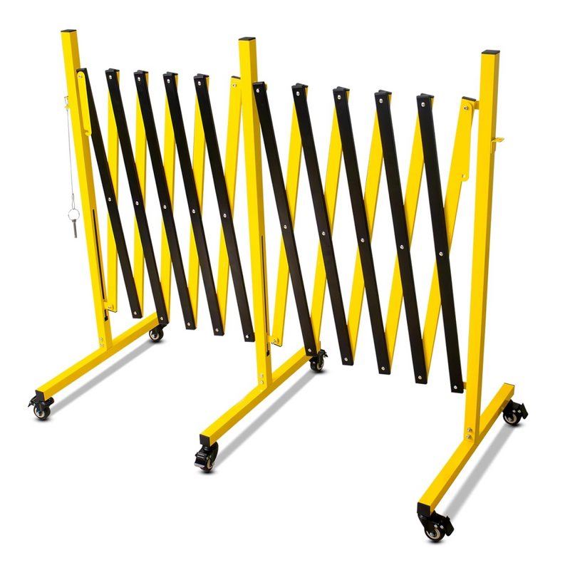 Metal Expandable Barricade, 17 Feet Retractable Fence Outdoor, Mobile Safety Barrier Gate, Easily Assembled Expanding Gate with Casters, Collapsible Accordion Barricade Gate Outdoor