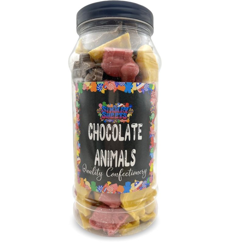 Chocolate Animal Shapes Milk, White & Pink Chocolate Retro Sweets Gift Jar - 620g