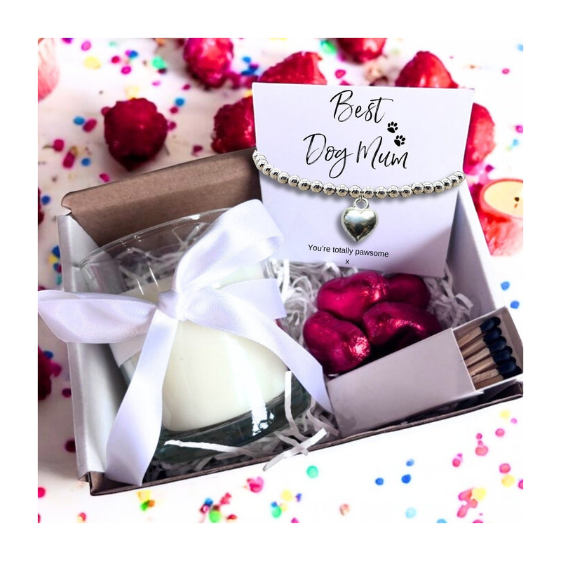 Small Best Dog Mum Gift Hamper | Bracelet, Chocolates & Candle