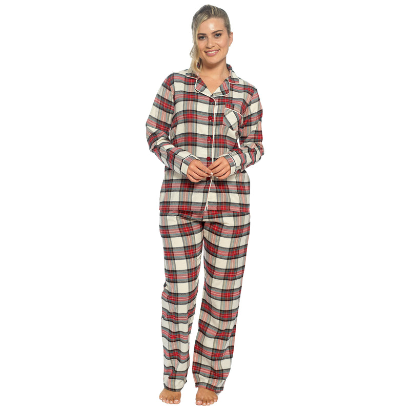 Women's Soft Brushed Cotton Flannelette Pajama Set with Elastic Waistband Cozy Check Pattern Sleepwear for All Seasons Small to XLarge by Daisy Dreamer