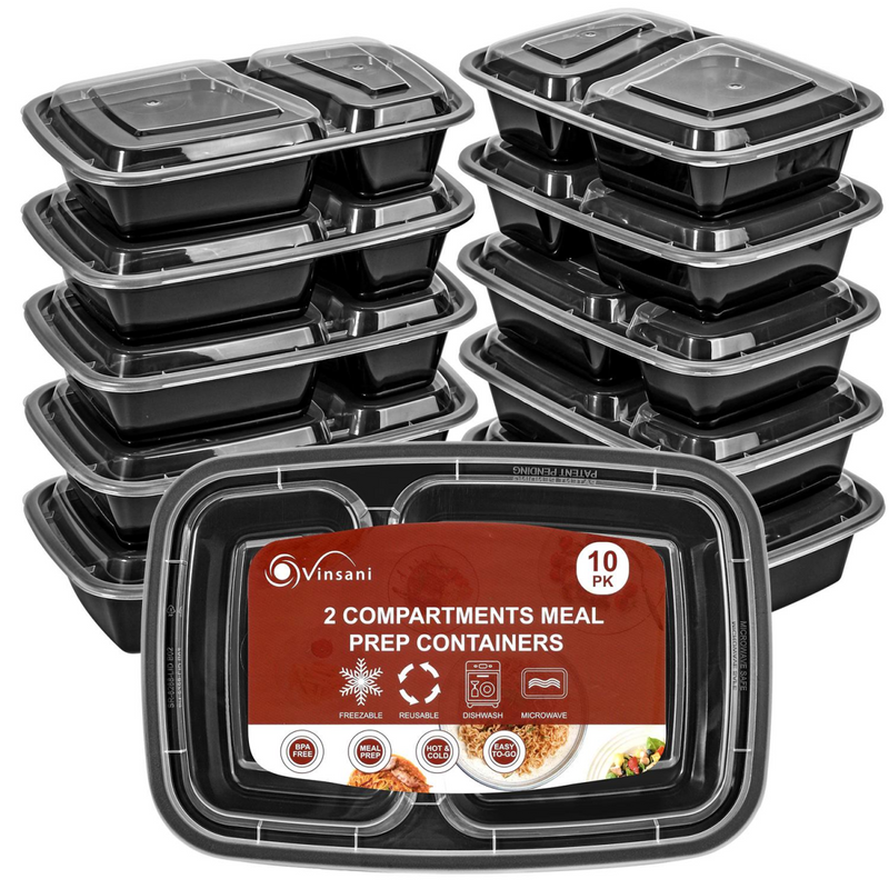 VINSANI 10pk 2 COMPARTMENTS MEAL PREP CONTAINERS 1010424 X 3