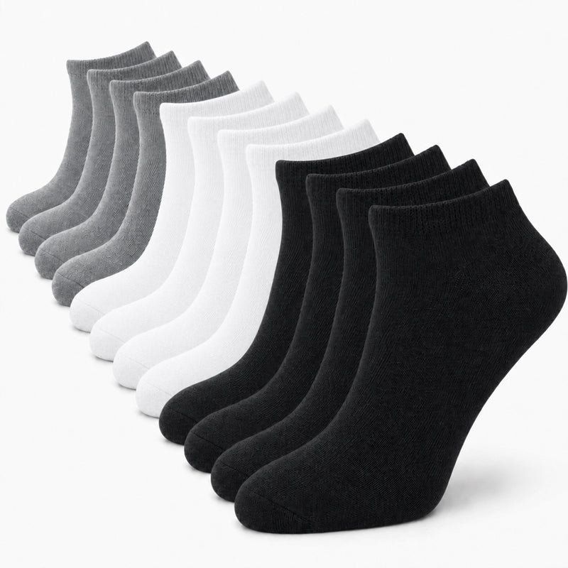 12 Pairs Mens Breathable Sport Trainer Socks with Arch Brace Support and Anti-Crimping Design for Running Gym Workouts Durable Cotton Blend White and Black Sizes UK 6-11 by Sock Stack