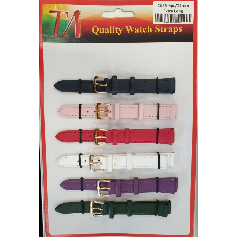 Leather Extra Long Watch Straps Pk6 Assorted colours 1055C.18mm