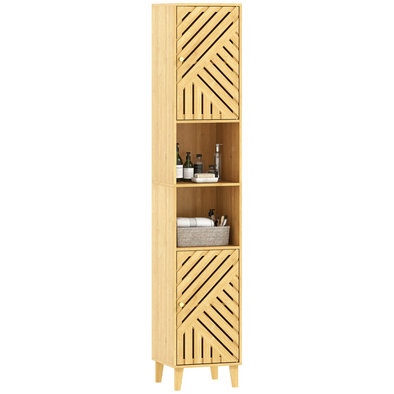 HOMCOM Tall Bathroom Cabinet with Open Compartments and Adjustable Shelves