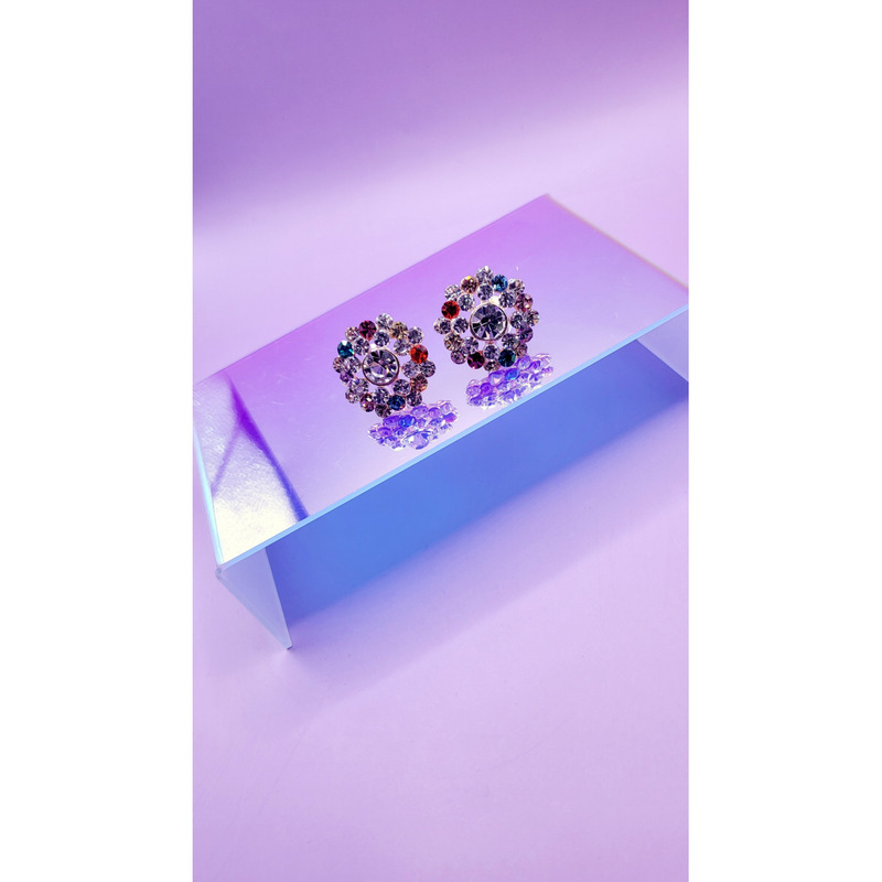 Round Cluster Crystal Non Pierced Clip On Earrings