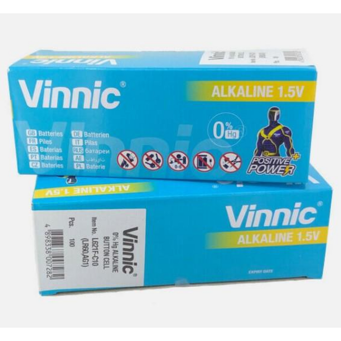 Vinnic L621 AG1 Watch Battery Box of 10 (100 Batteries)