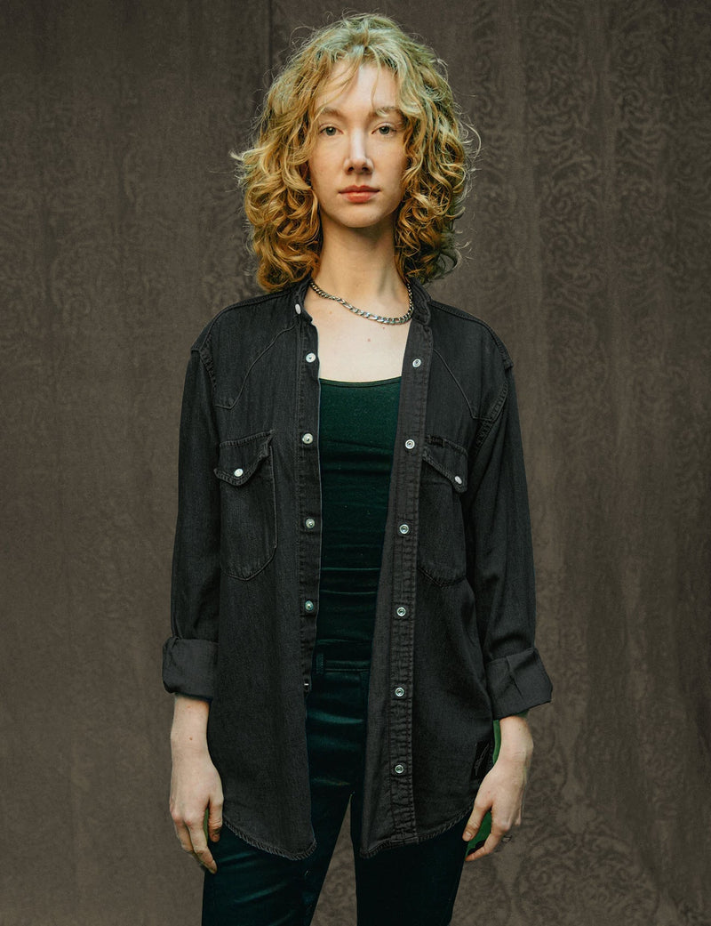 Party Back Shirt - Gold Sequin - Black Denim