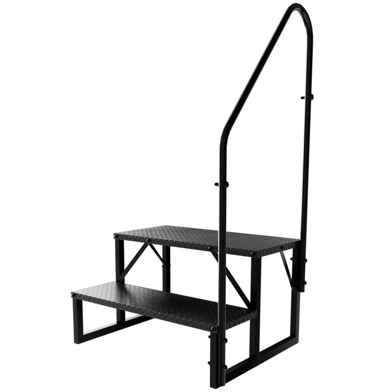 RV Step Stool, 2 Step Ladder, Hot Tub Steps with Handrail, Portable Pool Ladder, 660Lbs Heavy Duty Ladder Shelf Outdoor Mobile Home Stairs for Camper/Porch/SPA Pool/Pet Stairs