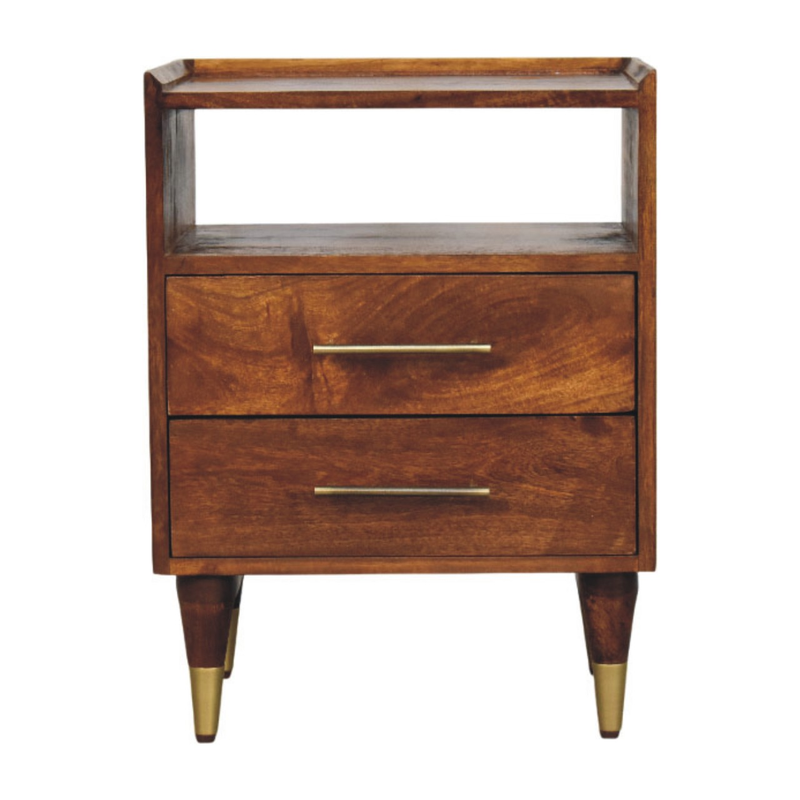 Artisan Furniture Solid Wood Valenza Open Frame Bedside, 2 Drawers & 1 Open Slot, Brown