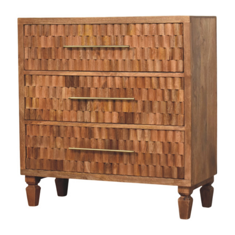 Artisan Furniture Solid Wood Arno Chest - Teak, 3 Drawers, Beige
