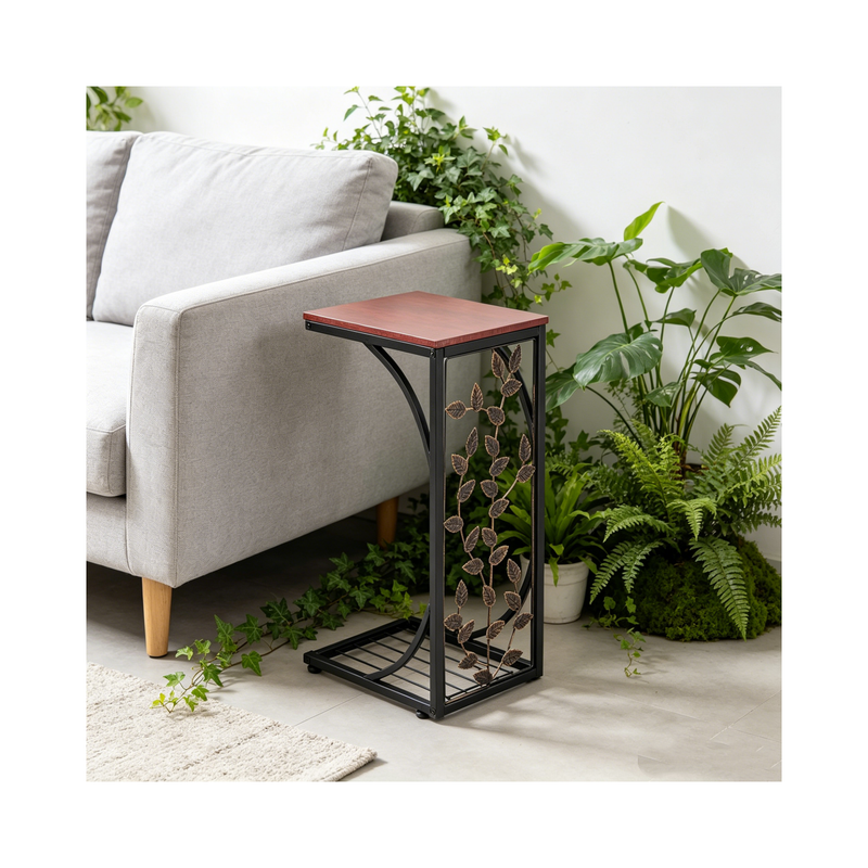 54*30.5*21CM Leaf Pattern Iron Side Table Coffee Table Brown