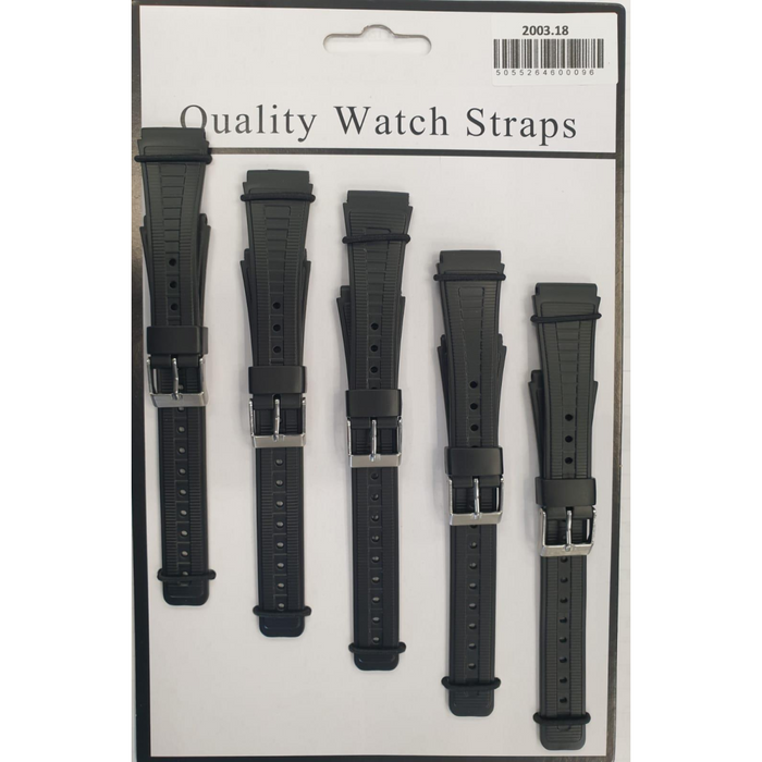 2003 5PK BLACK PU WATCH STRAPS 18mm