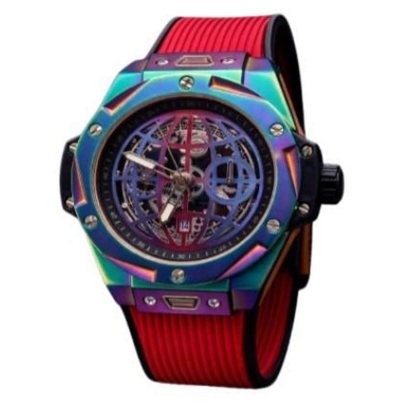 New Rainbow Watch Mens Dated Dial Analogue Red Rubber Strap Watch NY London