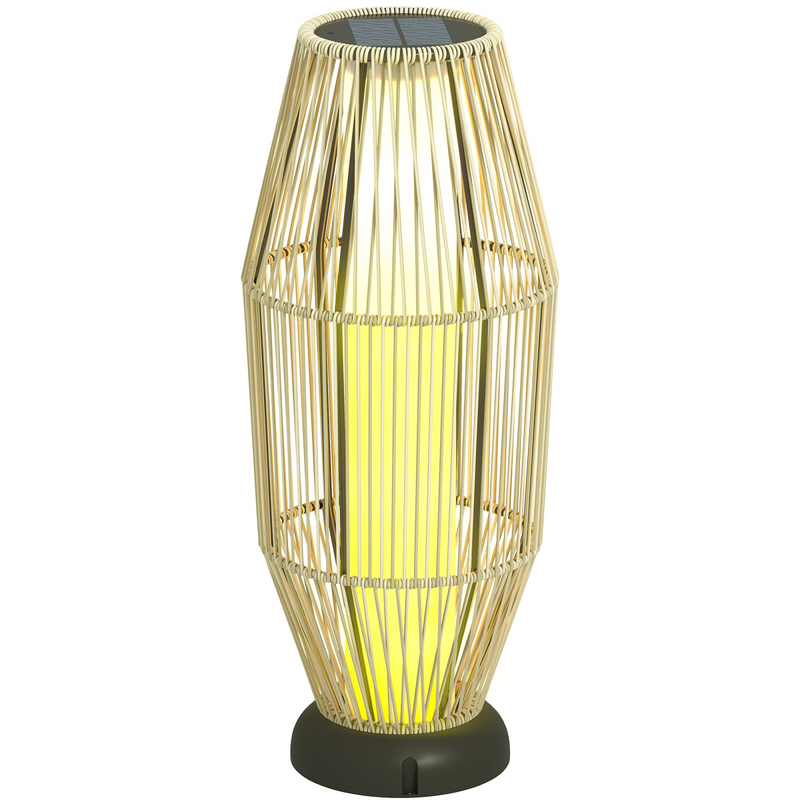 Outsunny 72 cm Rattan Solar Floor Lamp, Auto On/Off LED Garden Light, Grey