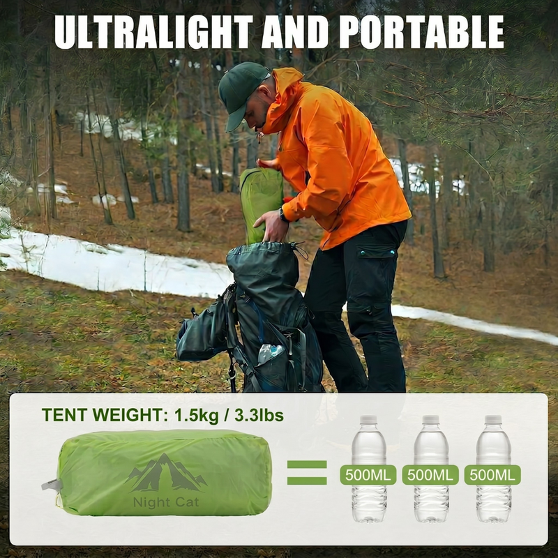 Night Cat 1 Person Ultralight Tunnel Tent – 1.5kg Waterproof