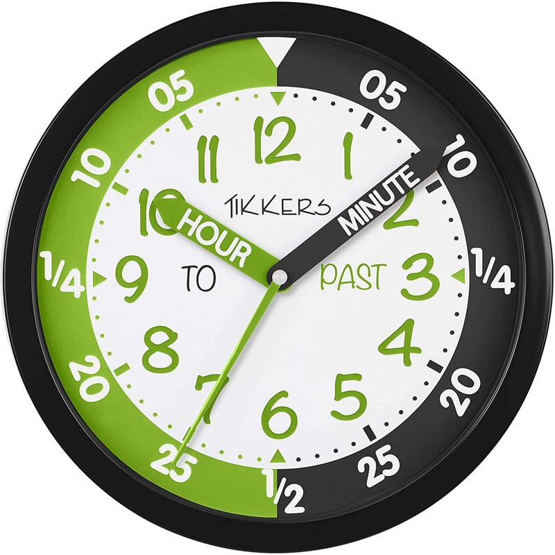 TIKKERS Childrens Time Teacher Wall Clock for Kids Room Black