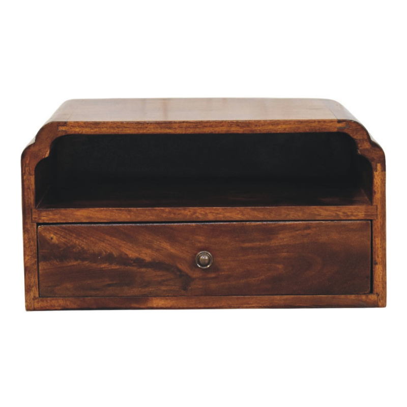 Artisan Furniture Solid Wood Avora Wall-Mounted Chestnut Bedside, 1 Drawer & 1 Shelf, Brown