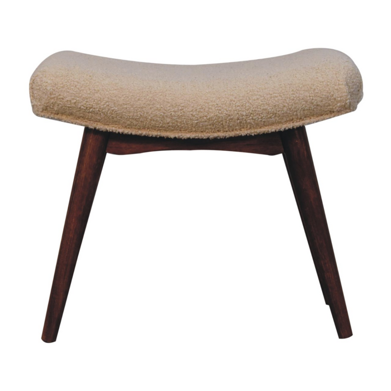 Artisan Furniture Solid Wood Honey Caramel Boucle Cream Curved Bench