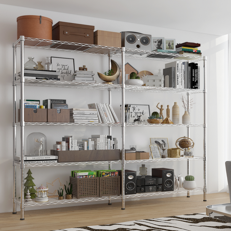 5-layer double row, freely adjustable layer spacing, with adjustable feet, display stand, iron, 147*35*180cm, chrome-plated