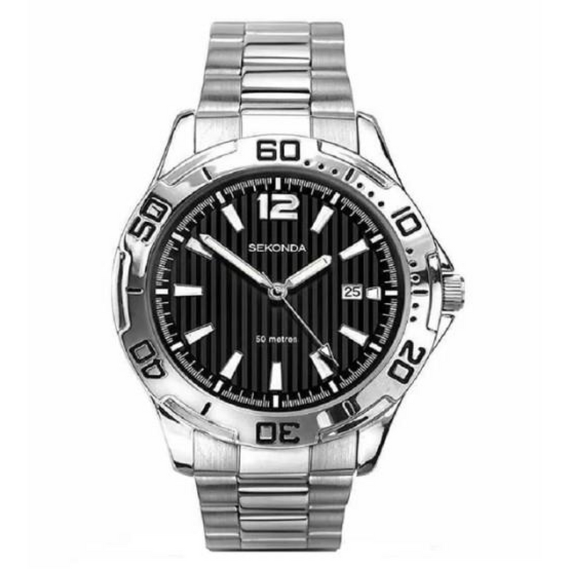 Sekonda Mens Analogue Dated Black Dial with Stainless Steel Bracelet Watch 1171