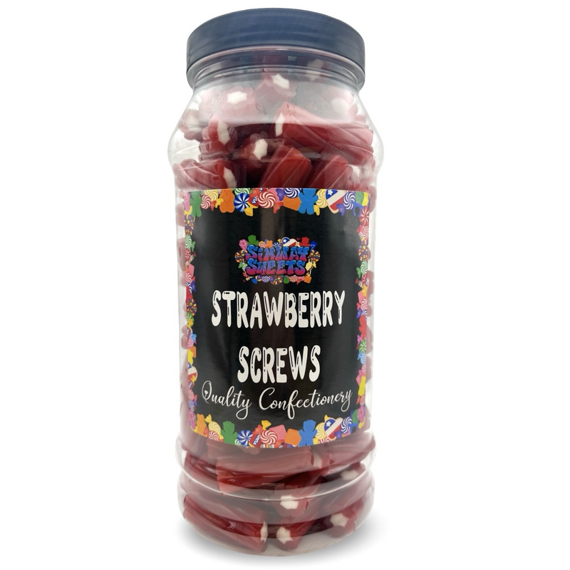 Strawberry Screws Cable Twists Mini Pencil Bites Retro Sweets Gift Jar - 710g