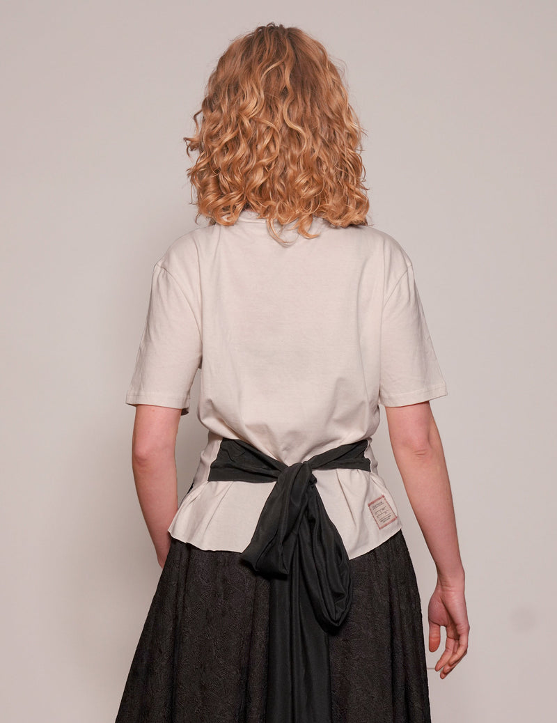 ST Silver Logo Tie-Tee in Ecru with Black Tie
