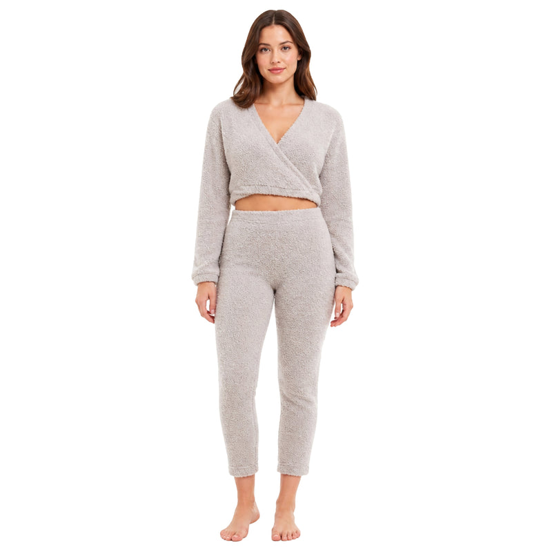 Women's Ultra Soft Teddy Fleece Loungewear Set Long Sleeve Wrap Top and Stretch Fit Pants Ideal for Relaxing and Sleeping Daisy Dreamer