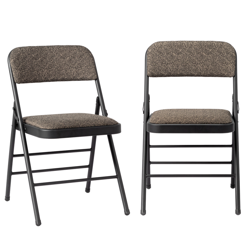 2pcs Black Patterned Padded Folding Chairs, Conference Event Chairs with Soft Seat (46*48*76cm), Frosted Iron Frame