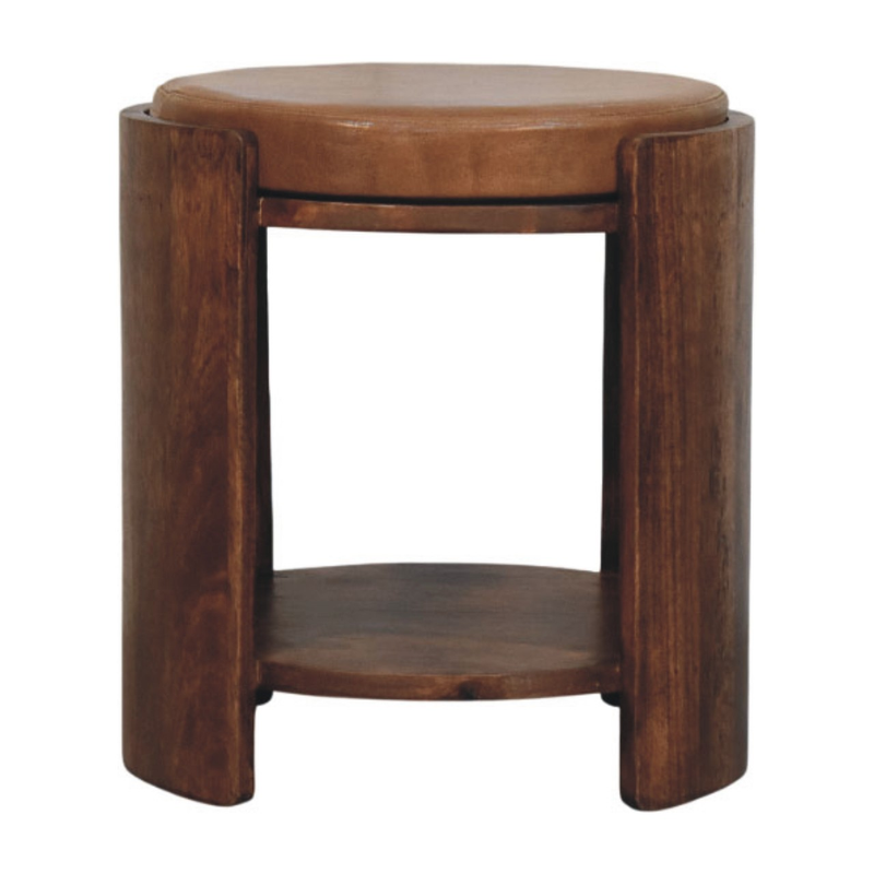 Artisan Furniture Solid Wood Savoy Leather Stool, Upholstered, 1 Open Slot, Brown