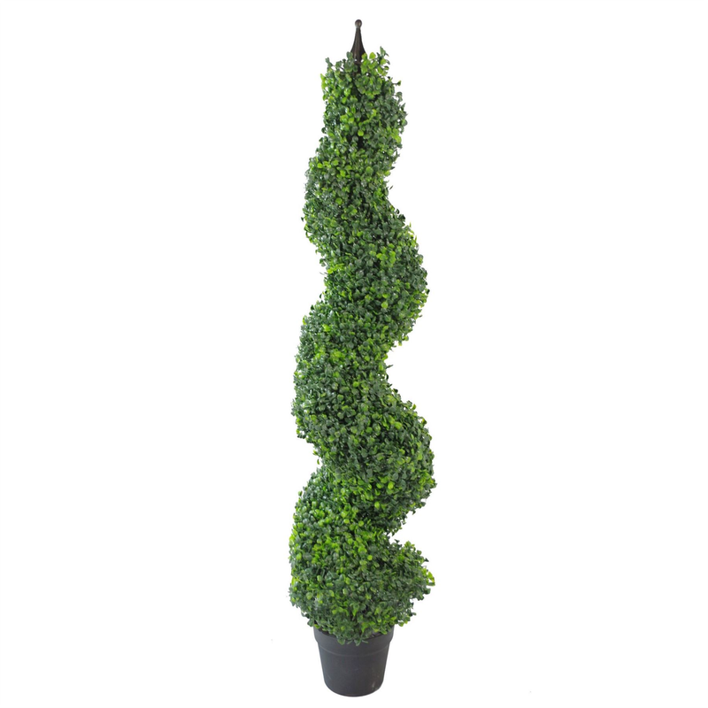 120cm (4ft) Tall Artificial Boxwood Tower Tree Topiary Spiral Metal Top