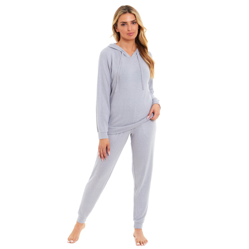 Luxurious Womens Pink Grey Cosy Hooded Pyjama Set Soft Comfortable Stretchable Loungewear Long Sleeve Hoodie and Pants Ideal Gift Daisy Dreamer