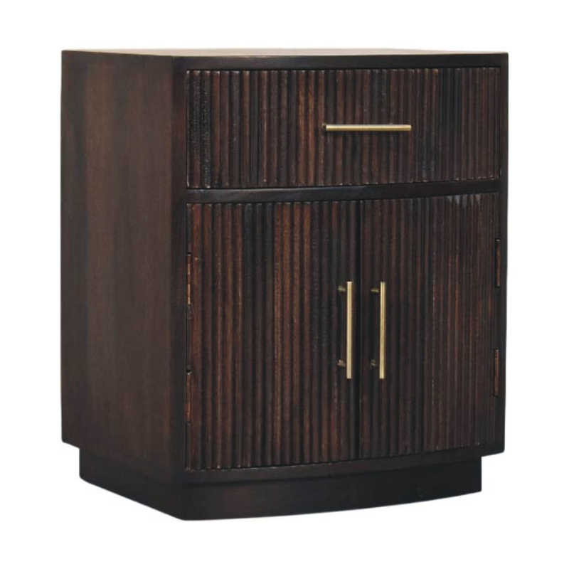 Artisan Furniture Solid Wood Milan Bedside, 1 Drawer & 2 Doors, Dark Brown